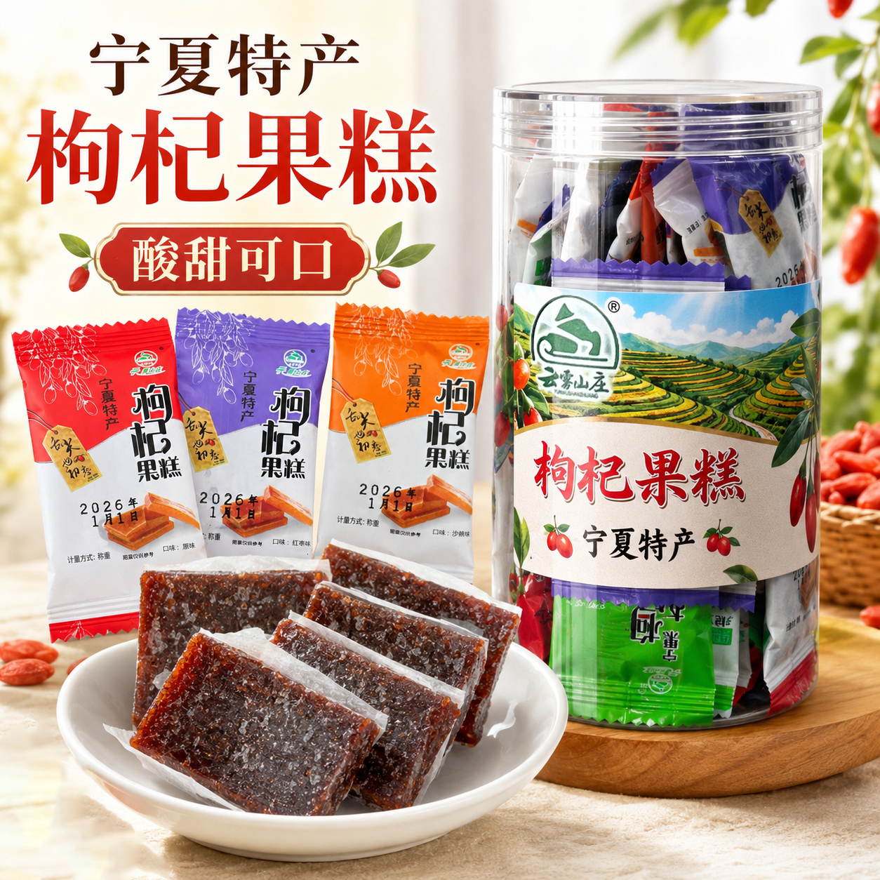 宁夏特产云雾山庄枸杞果糕旅游伴手礼送朋友酸甜可口银川特色小吃