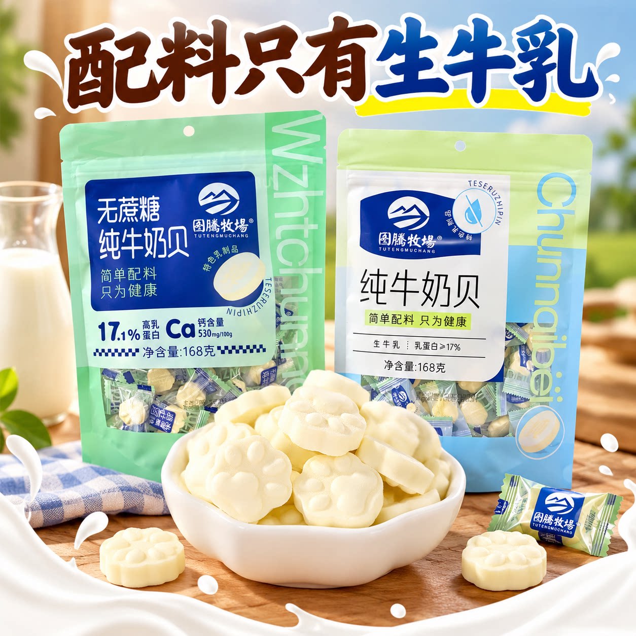干吃纯牛奶片图腾牧场168g奶贝片休闲零食原味奶制品内蒙古特产