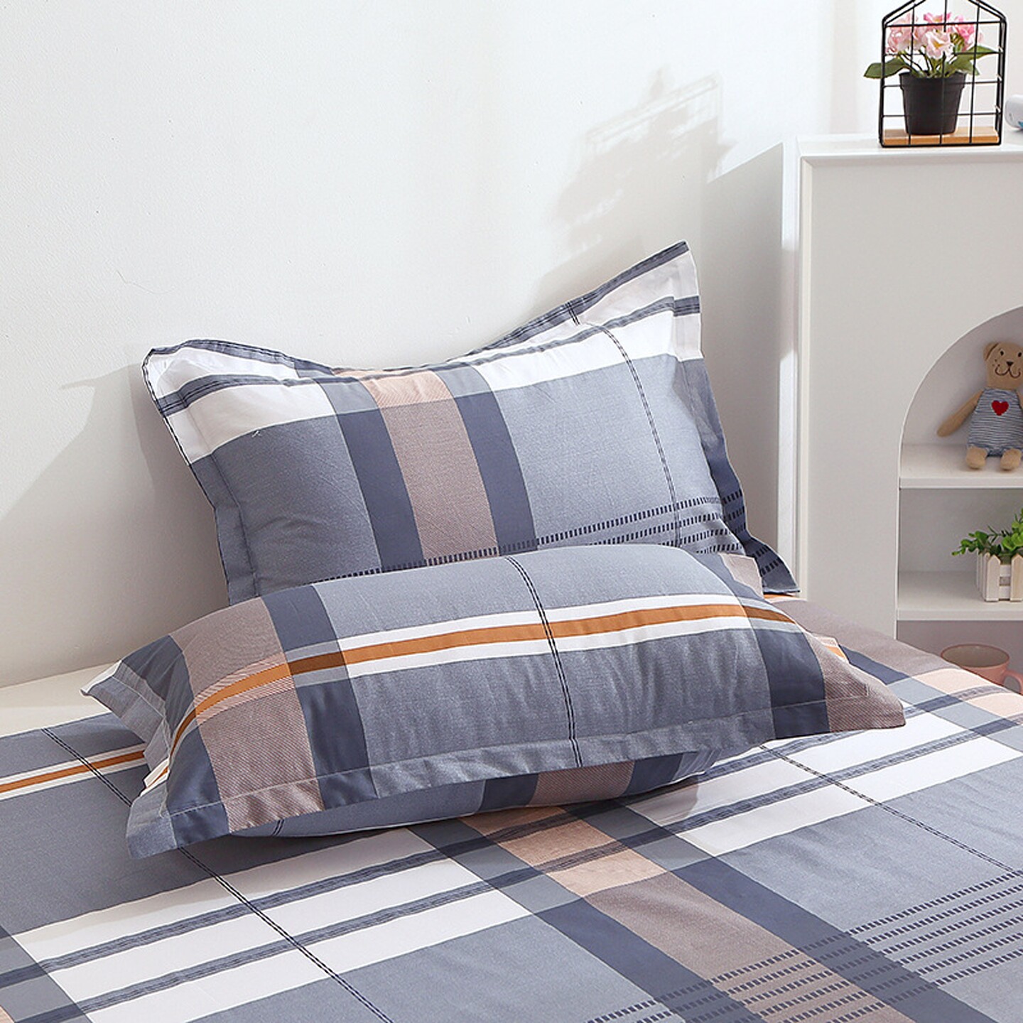 纯棉枕套100全棉一对48x742026新款优质灰色格子枕头套四季通用