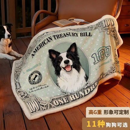 毛毯加厚办公室午睡毯子原创法兰绒沙发盖毯狗狗美元创意礼物定制