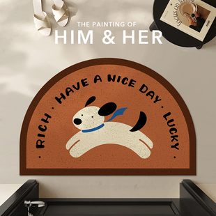 丝圈入户门地垫门垫半圆轻奢高级可爱卡通狗玄关进门除尘耐脏脚垫