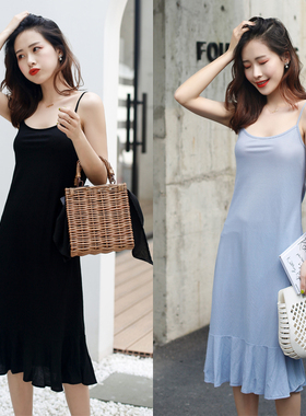 棉麻吊带裙连衣裙夏宽松厌世裙子中长款过膝森系仙女长裙鱼尾裙