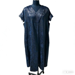 《柞蚕丝》优选细丝提花香云纱V领袍子遮肉大气连衣裙DLF-887633