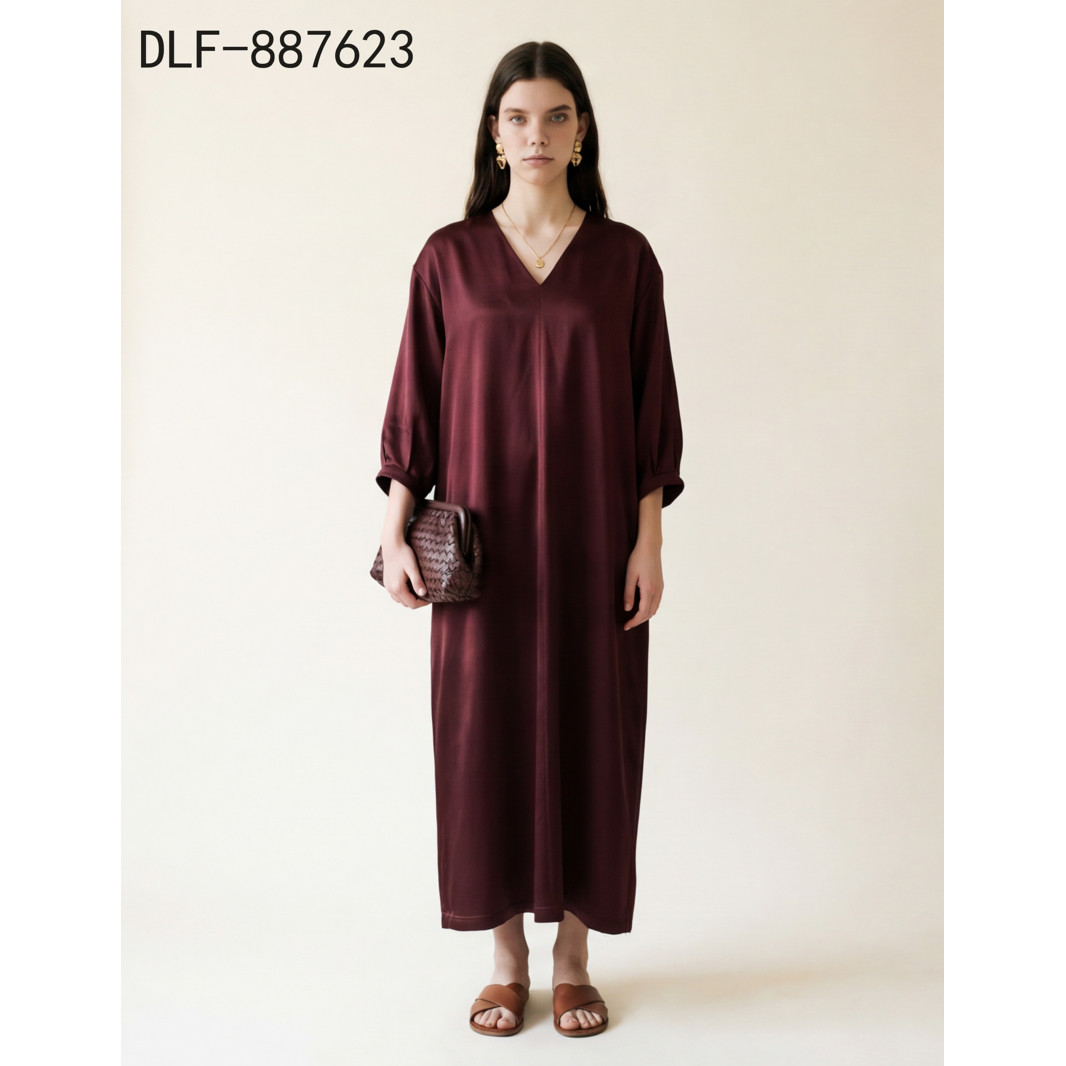 《白厂丝》26新款女桑蚕丝香云纱安可拉红V领连衣裙DLF-887623,女装/女士精品,旗袍,淘宝优惠券,粉丝福利购,淘宝优惠卷