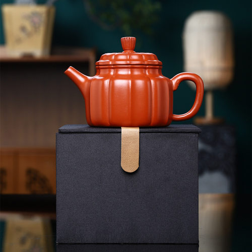 锦纹德钟 宜兴原矿大红袍手工紫砂茶壶茶具厂家批发网店一件代发