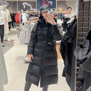 韩国直邮 CWTCH 户外保暖时尚通勤超长款连帽收腰羽绒服女款新款