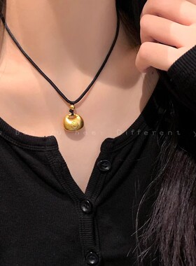 祥云锁福袋胖福小金坨黑绳项链女秋冬新中式高端福字毛衣链配饰品