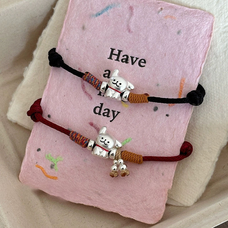 纯银手链线条小狗足银卡