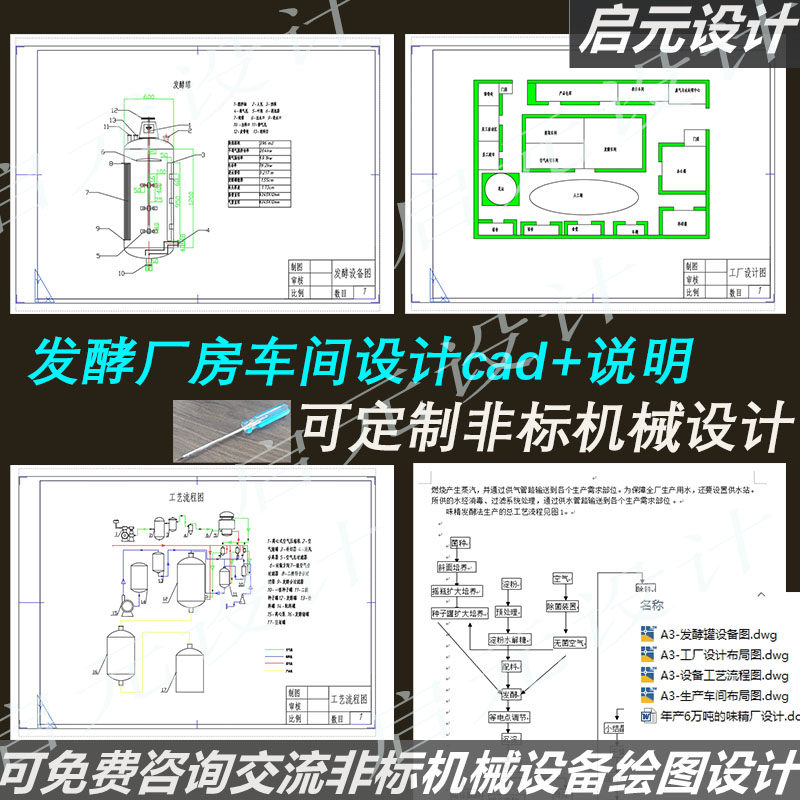 发酵厂房车间cad设计图纸+说明年产6万吨的味精厂工艺CAD课程素材