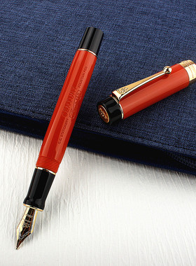 金豪100世纪款大豆腐橙色铱金笔旋转笔帽18k镀金尖商务办公书写笔