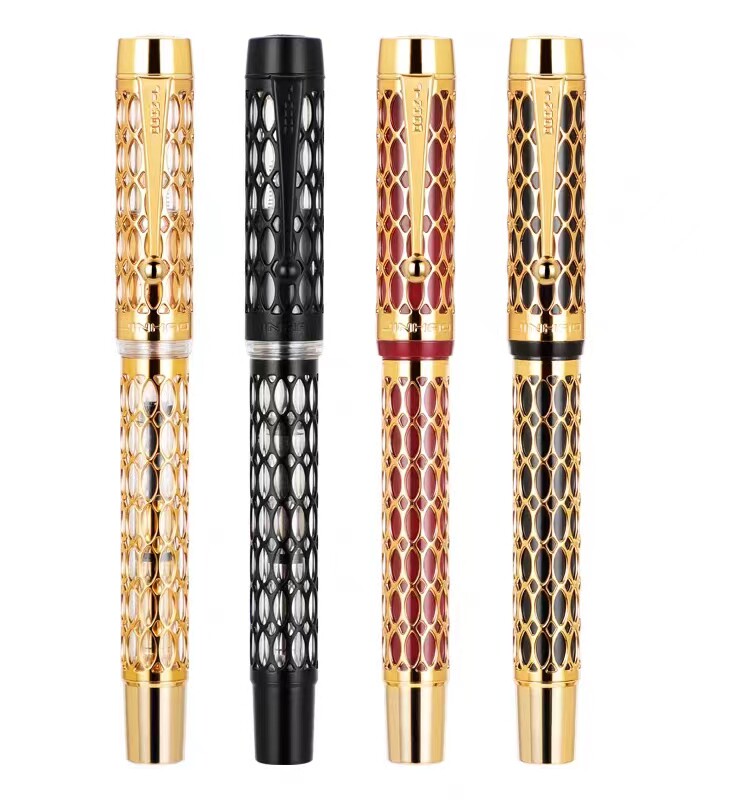 金豪镂空100豆腐v169金属上墨器透明金属镂空钢笔德国施密特6号尖