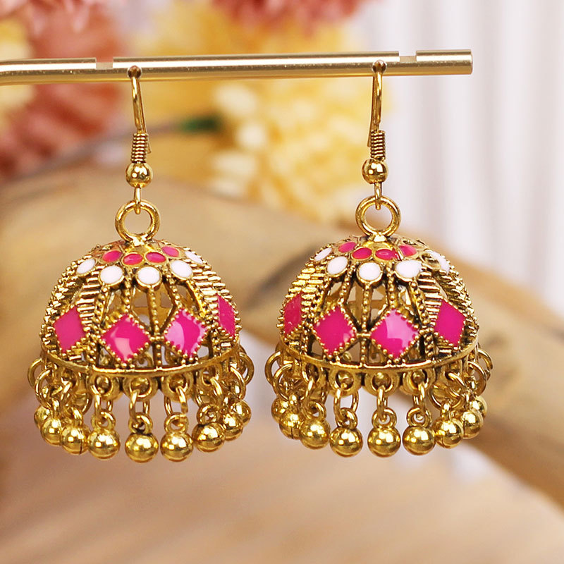 欧美跨境波西米亚夸张个性复古铃铛镂空流苏耳坠耳环饰品