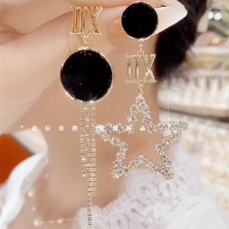 不对称黑色耳环新款韩版耳环