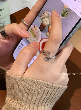 中古简约餐具叉子勺子素戒戒指个性指环百搭银色爆款独特潮流手饰