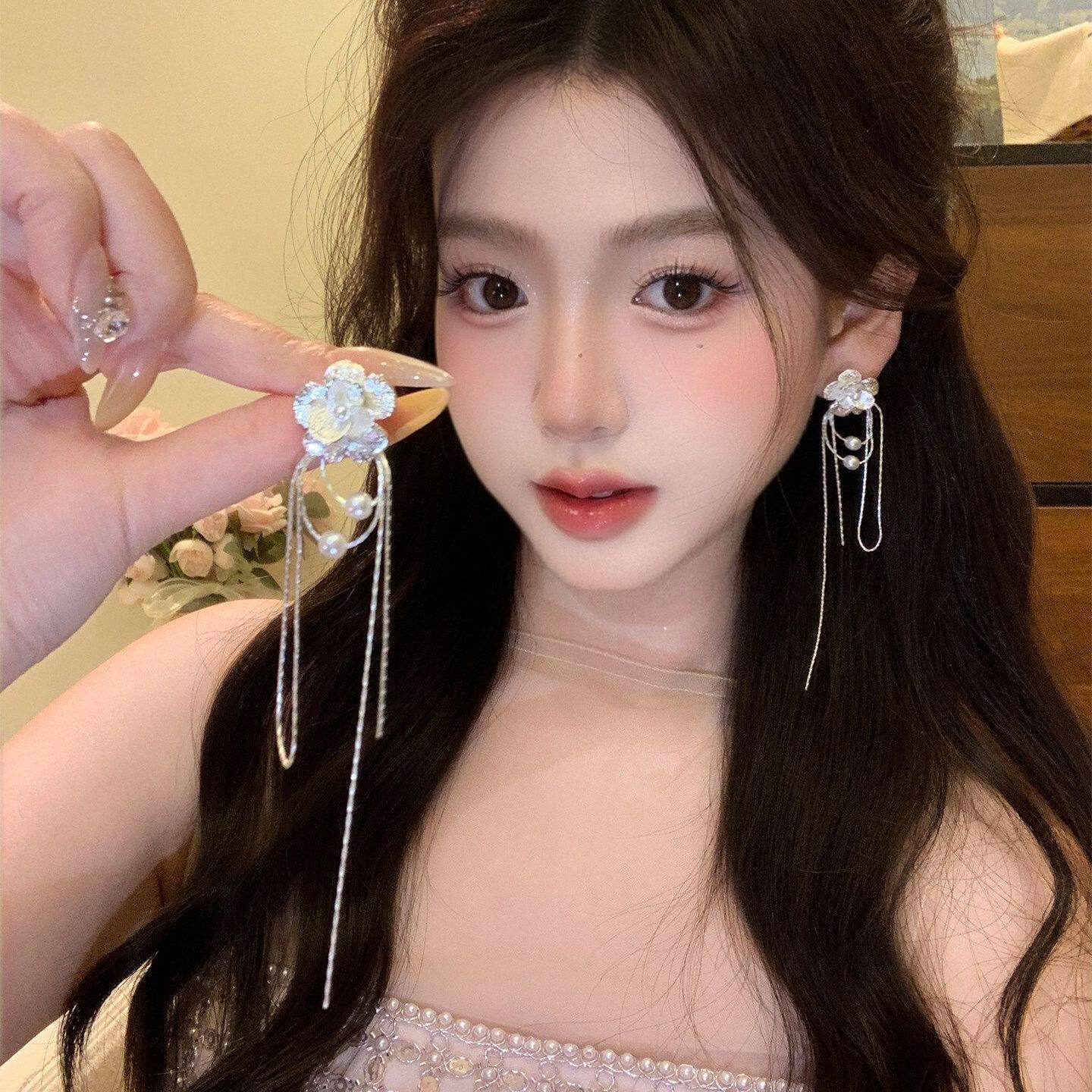 法式小众高级感长款流苏耳环女时尚百搭气质花朵耳钉网红同款耳饰
