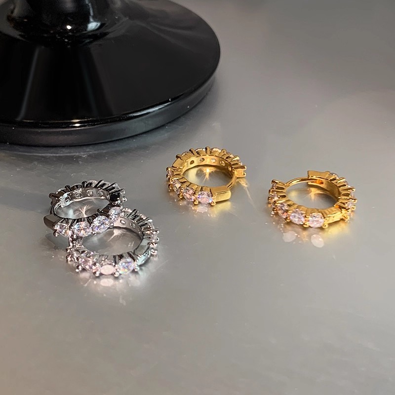 爆闪金属银色火彩锆石小巧耳圈女轻奢高级感精致耳钉耳环耳扣