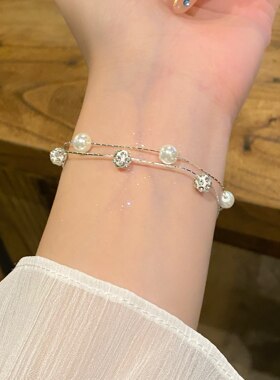 满天星珍珠手链女轻奢小众高级感百搭气质简约镶钻手环手饰品