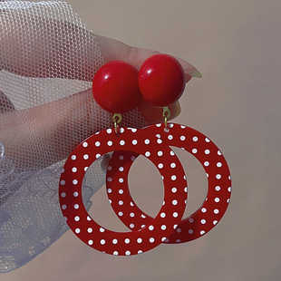 港风夸张复古耳环俏皮少女红色波点圈圈耳饰高级感多巴胺耳钉气质