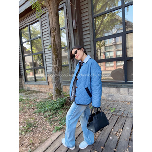 忧郁的米老虎/经典宽松绗缝棉衣超显白牛仔蓝廓形薄棉服
