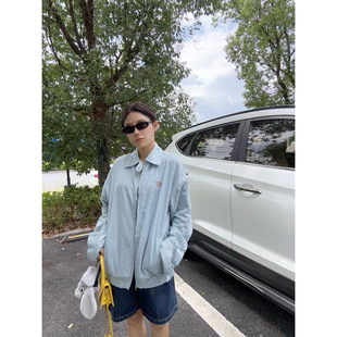 外套女宽松休闲百搭上衣 蓝色条纹翻领夹克薄款 忧郁 米老虎