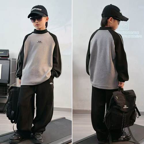 青少年冬季加厚圆领T恤儿童套头保暖卫衣7072