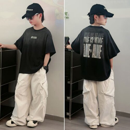 DUMAJIA【做旧潮范】 2026夏天男童渐变色短袖中大童潮酷T恤7227