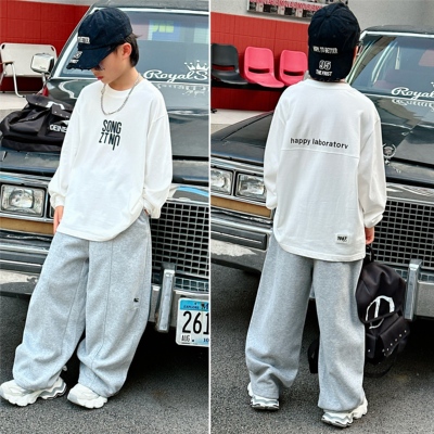 男童时尚长袖T恤2025秋装儿童字母卫衣7007