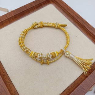 手工编织8股双层可穿珠半成品手绳桃花结DIY可串黄金转运珠手链女
