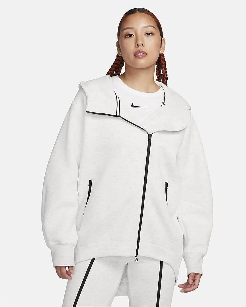 Nike Tech Fleece женская куртка с диагональной молнией свободного кроя с капюшоном FB8244-010/110/276/618