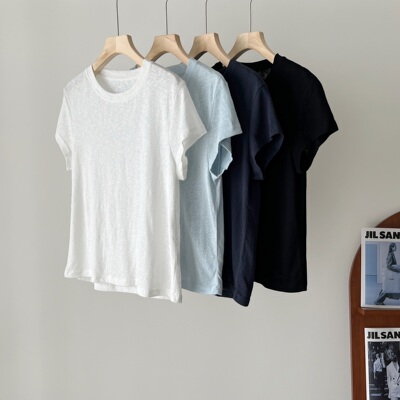 防紫外线雪花亚麻圆领短袖T恤女