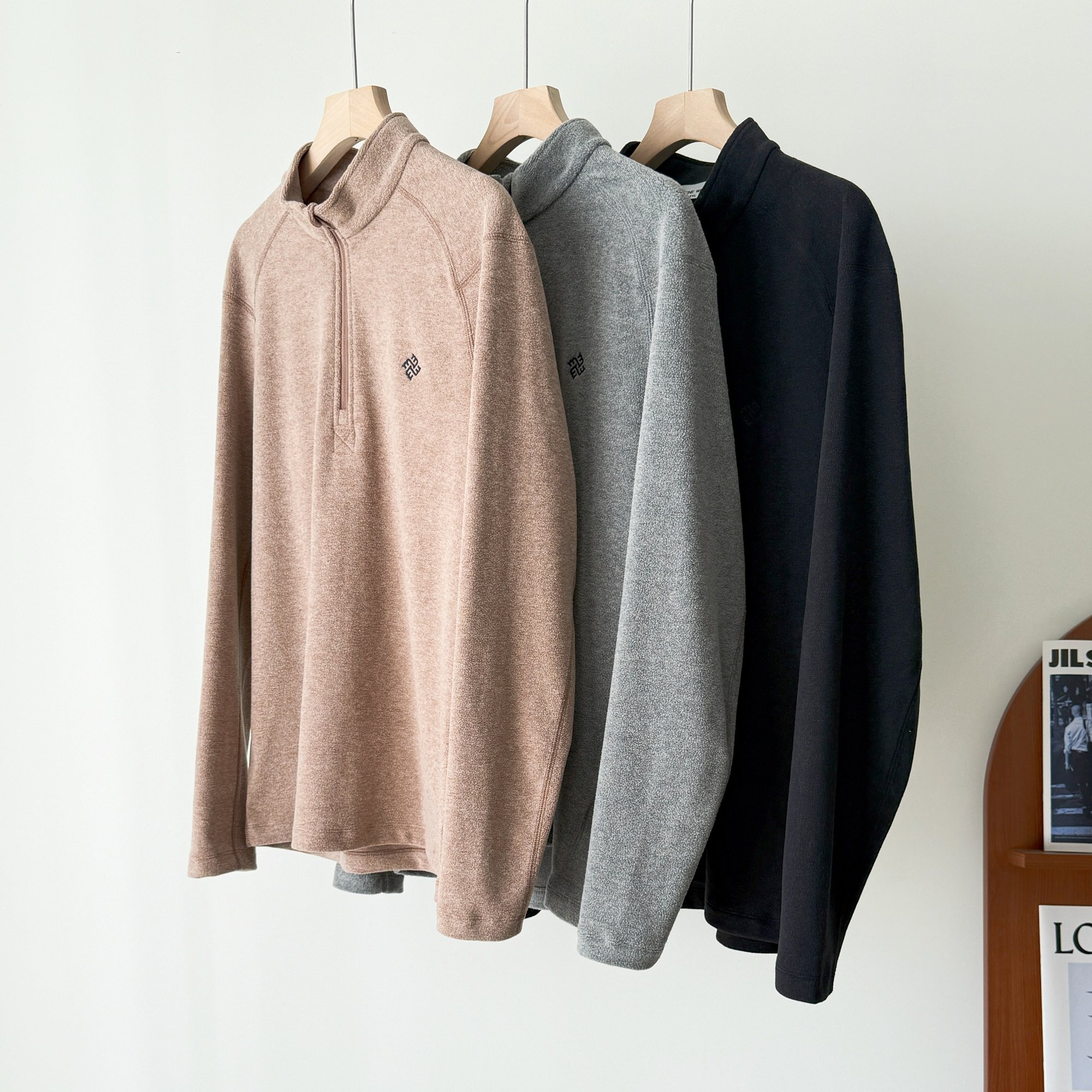 摇粒绒男士立领半开襟拉链打底衫