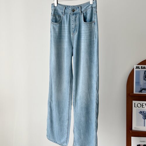 真丝莱赛尔混纺怀旧水洗牛仔裤