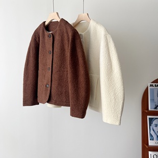 低调有品 小禾 毛圈强缩绒羊毛 高支棉宽松廓形大衣毛呢外套秋冬