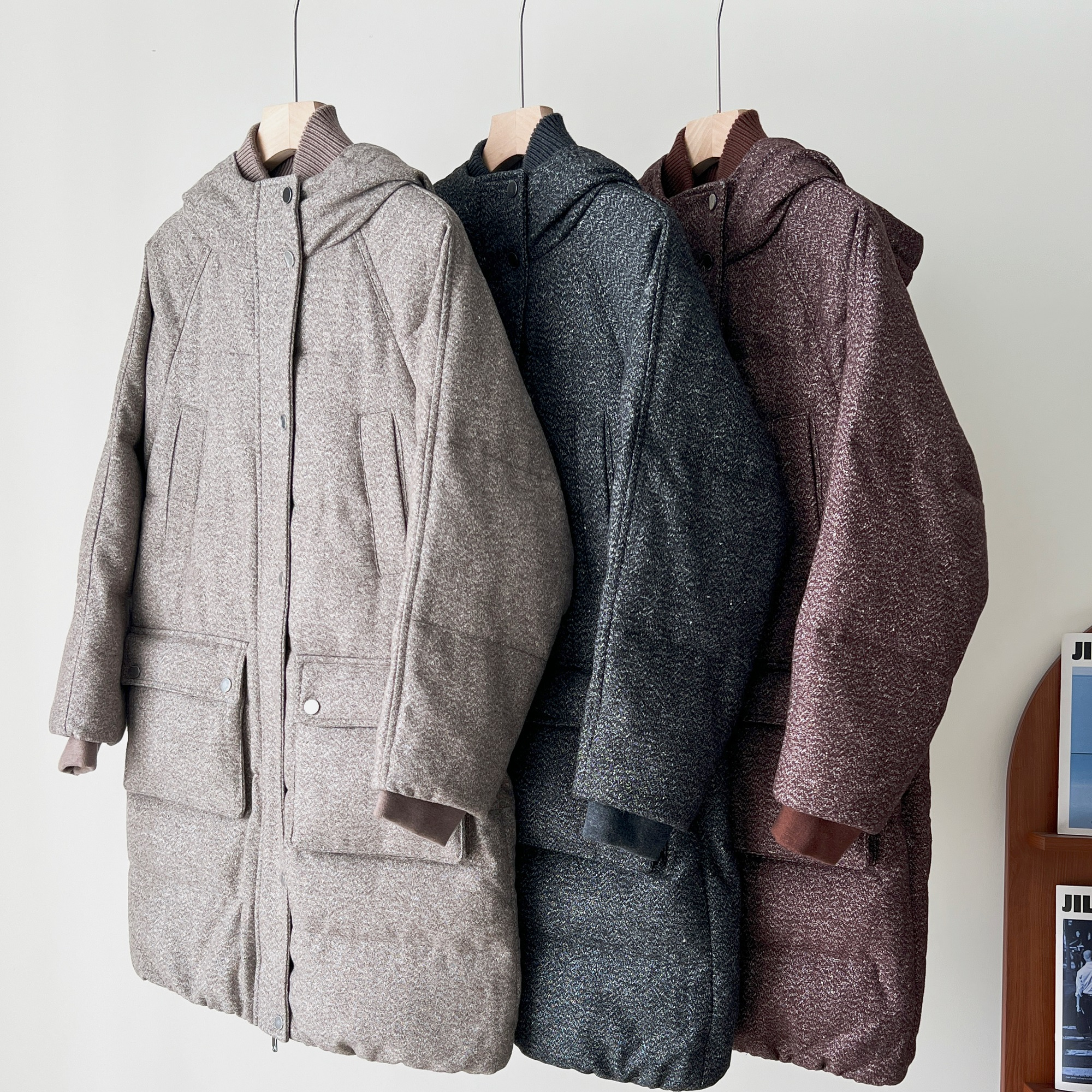 90白鹅绒羊毛羊绒针织拼接羽绒服