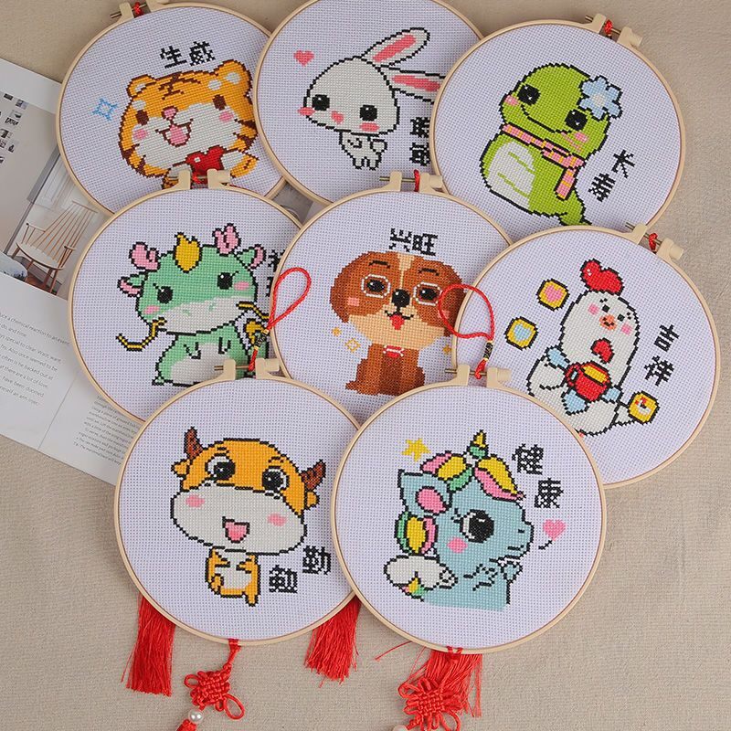 精准印花十字绣十二生肖猪鼠羊鸡牛马猴兔龙蛇虎狗新款带框绣线画