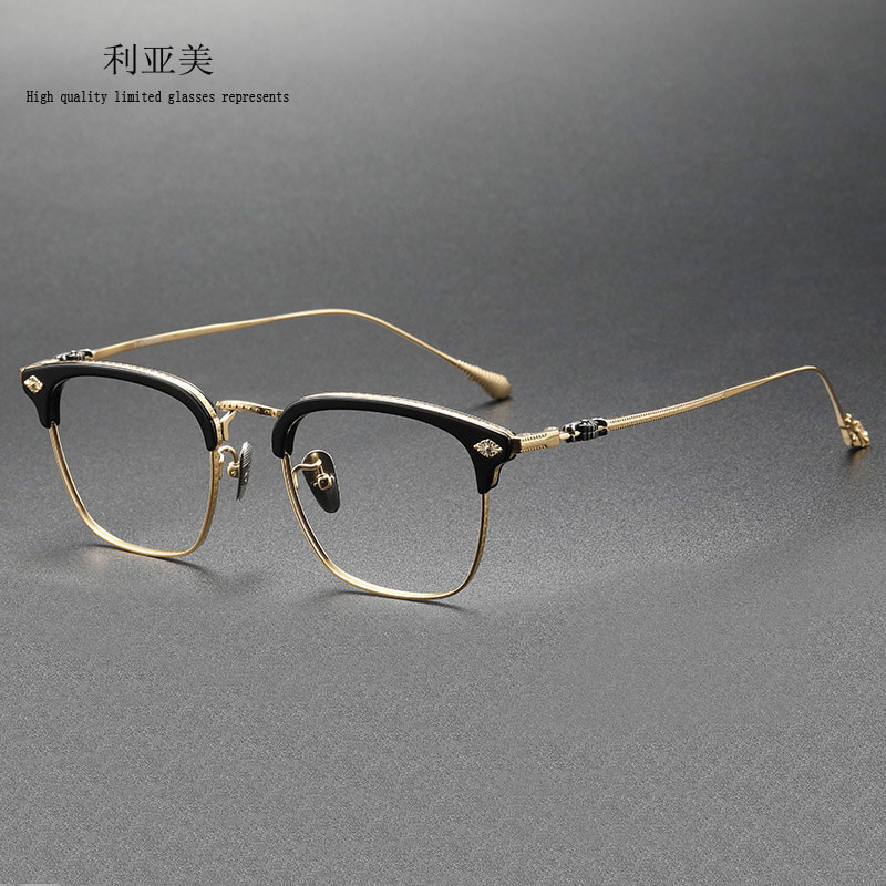 145mm中大脸纯钛眉线半框加宽大码近视眼镜男可配变色防蓝炫光