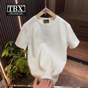 短袖 男款 T恤2025新款 圆领钢印字母白色纯棉半袖 夏季 高端欧货男士