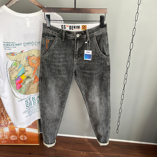 2025新款高端时尚百搭深灰色斜插兜牛仔裤男修身小脚柔软四季长裤