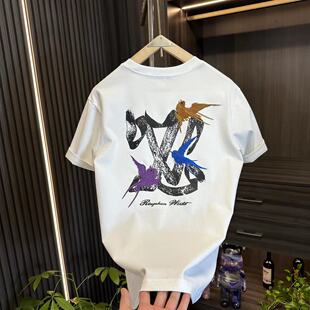 T恤男2025小众设计潮牌纯棉体恤中国风半袖 夏季 国潮赤燕印花短袖