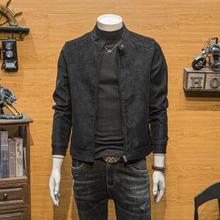 男装 春秋季 青年潮流修身 外套痞帅新款 简约机车皮夹克 立领皮衣男士