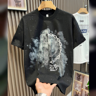 男士 休闲半袖 时尚 T恤潮流字母套头体恤美式 星空印花短袖 2025夏季