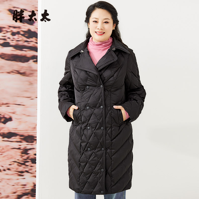 羽绒服胖太太双排扣翻领