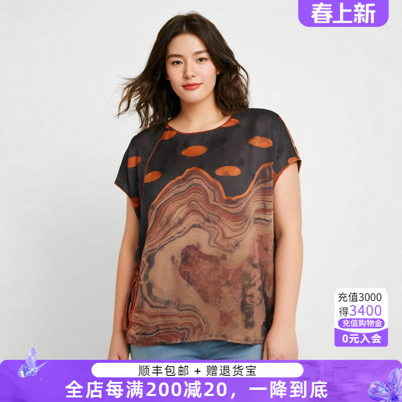 胖太太大码女装夏季新款复古花衬衫上衣宽松短袖短款潮822209010