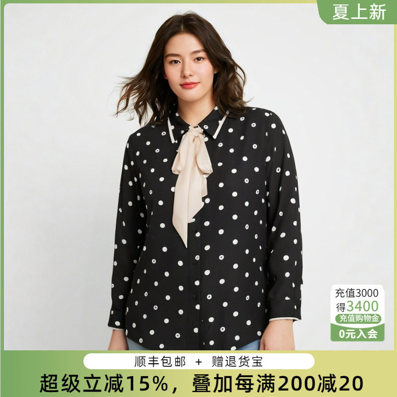 胖太太衬衫波点POLO领宽松