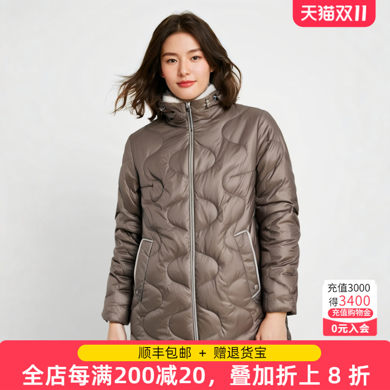 胖太太羽绒服连帽宽松下摆抽绳