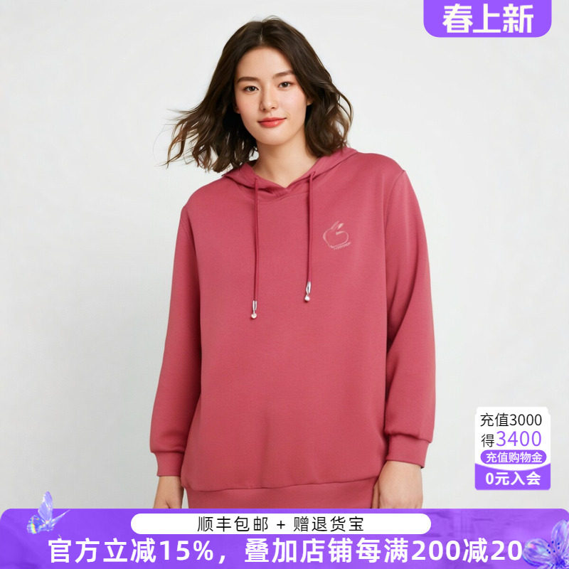 胖太太大码女装春装新款红色连帽字母卫衣时尚上衣宽松823101410