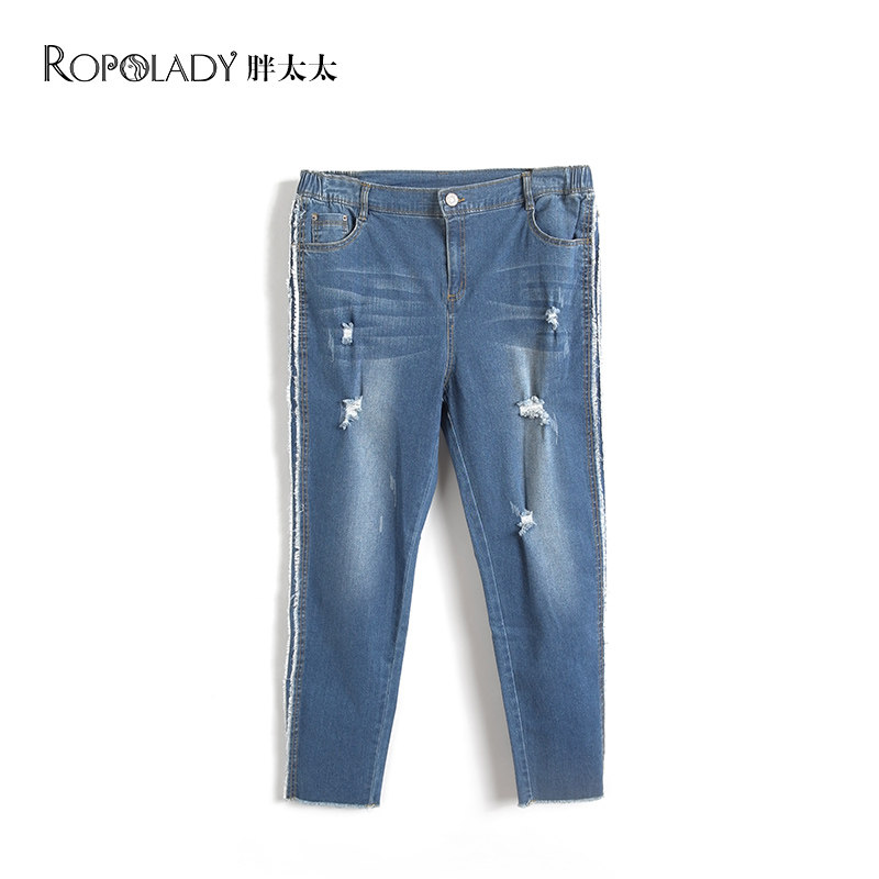 胖太太大码女装秋夏季新款时尚牛仔长裤小脚裤休闲中年419101820