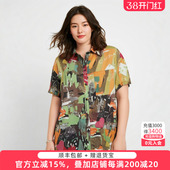 新款 夏季 花色翻领衬衫 款 宽松妈妈324210913 胖太太大码 中长款 女装