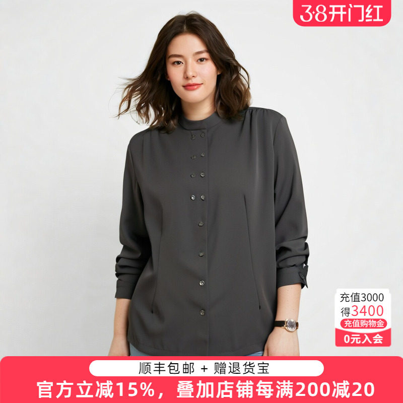 胖太太大码女装春装新品时尚立领长袖雪纺衬衫宽松休闲822206312