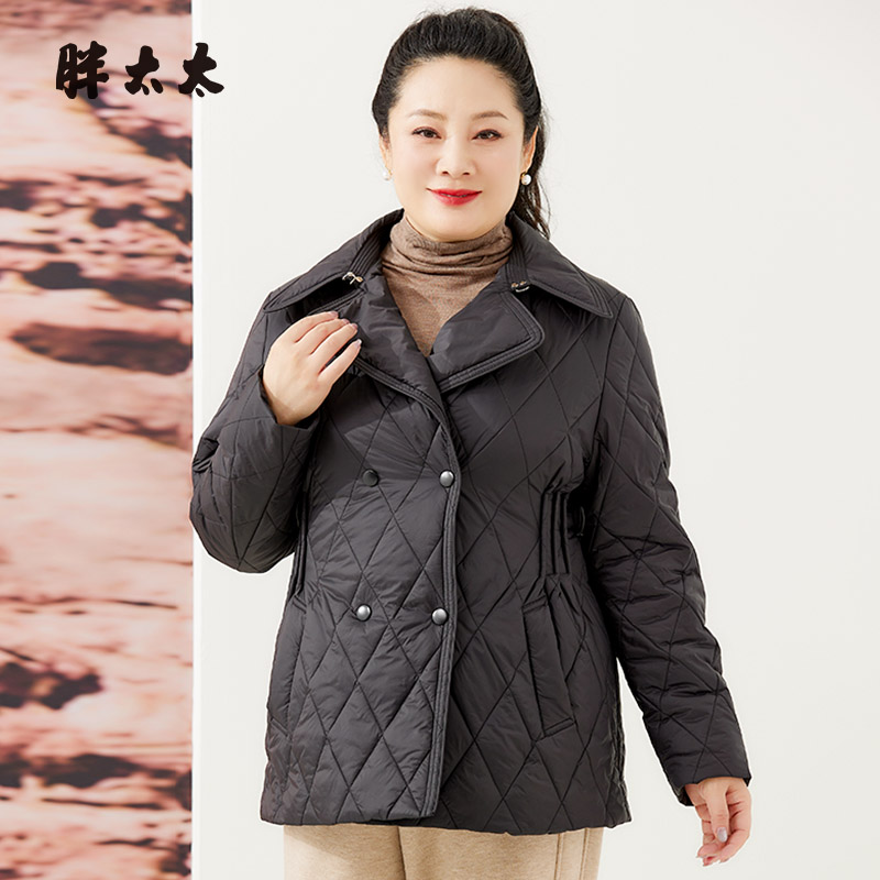 胖太太羽绒服西服领韩版